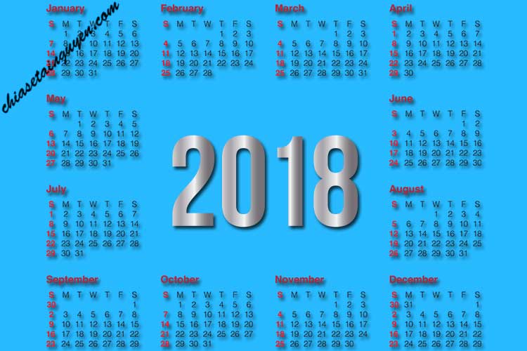 Tải miễn phí bộ clipart lịch năm 2018