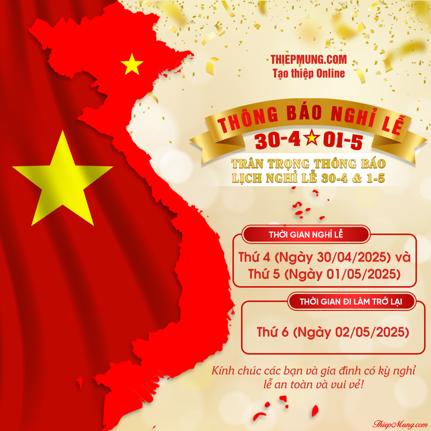 Hướng dẫn tạo thông báo nghỉ lễ 30/4 và 1/5 trên Thiệp Mừng cực kỳ đơn giản