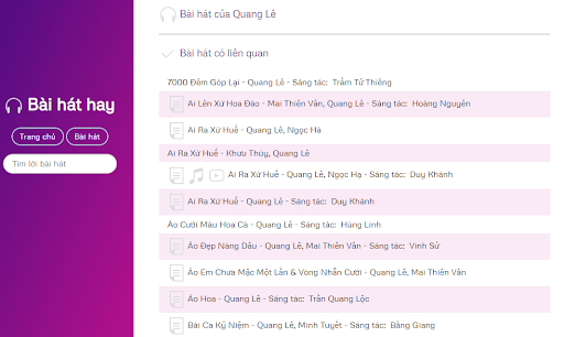 Tìm kiếm bài hát hay của Quang Lê nhanh chóng tại baihathay.net