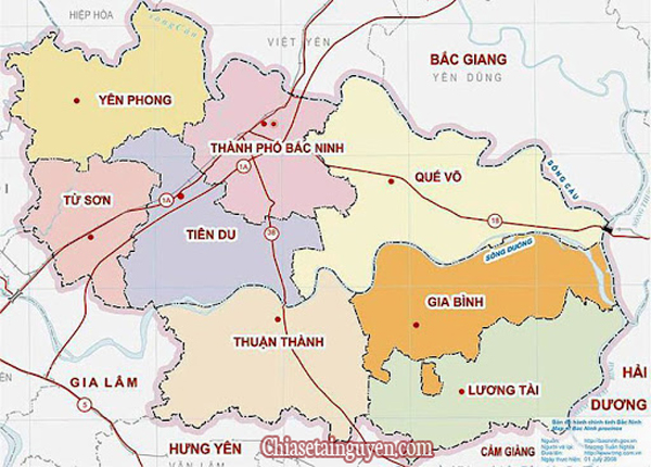 Bản đồ huyện, thị xã, thành phố, tỉnh Bắc Ninh