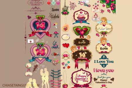 Download vector sticker, vector nhãn dán trang trí lễ tình yêu 14-02